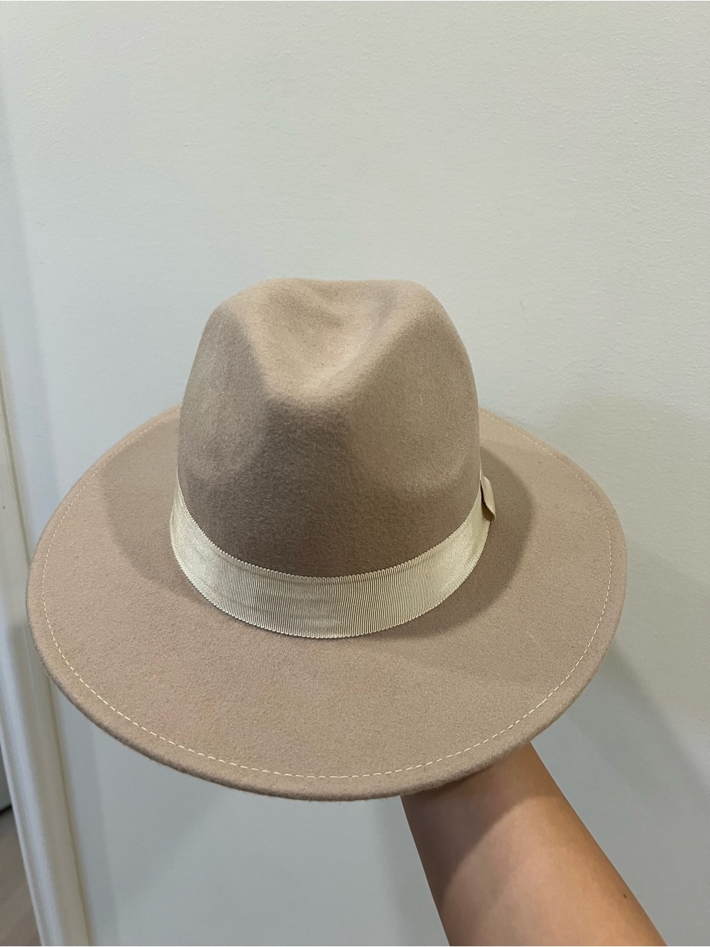 H&M Taupe Wide-Brim Fedora with Cream Band
